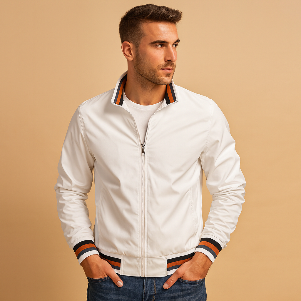 Men’s lightweight breathable summer jacket with zipper and timeless design, ideal for casual and formal wear during warm days.