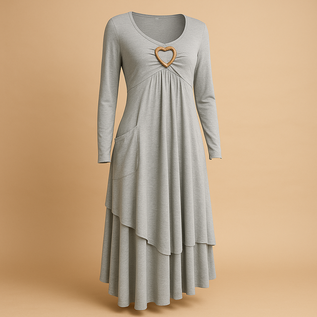 Long A-line dress for women with long sleeves, O-neckline, and pockets, perfect for daily wear, work, and elegant occasions.