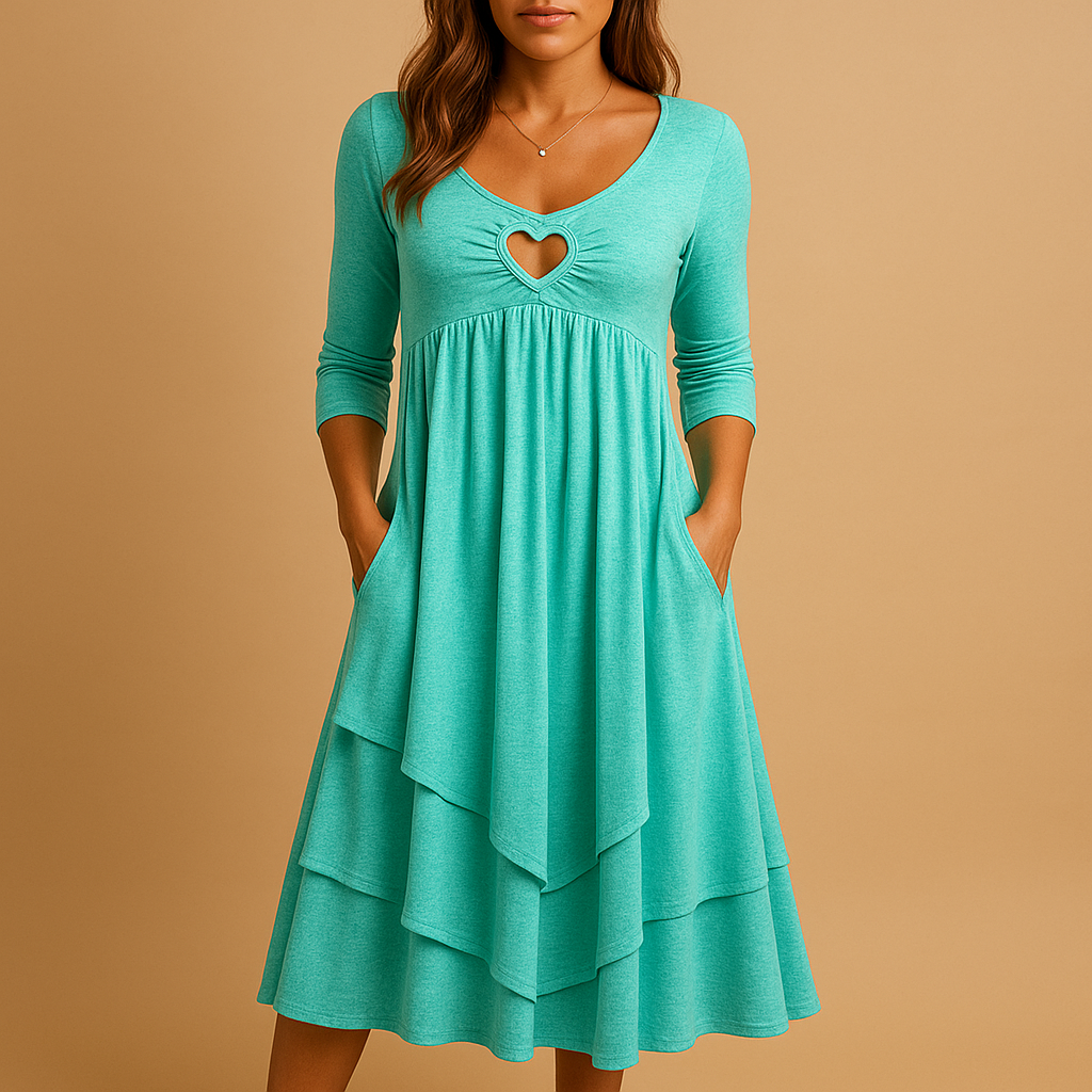 Long A-line dress for women with long sleeves, O-neckline, and pockets, perfect for daily wear, work, and elegant occasions.