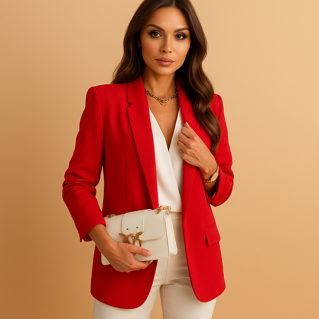 Long blazer for women with structured silhouette and classic lapels, available in elegant colors for office and formal wear.