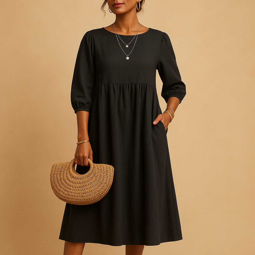 Long casual dress for women with round neckline and relaxed fit, perfect for spring, summer, and autumn everyday wear.