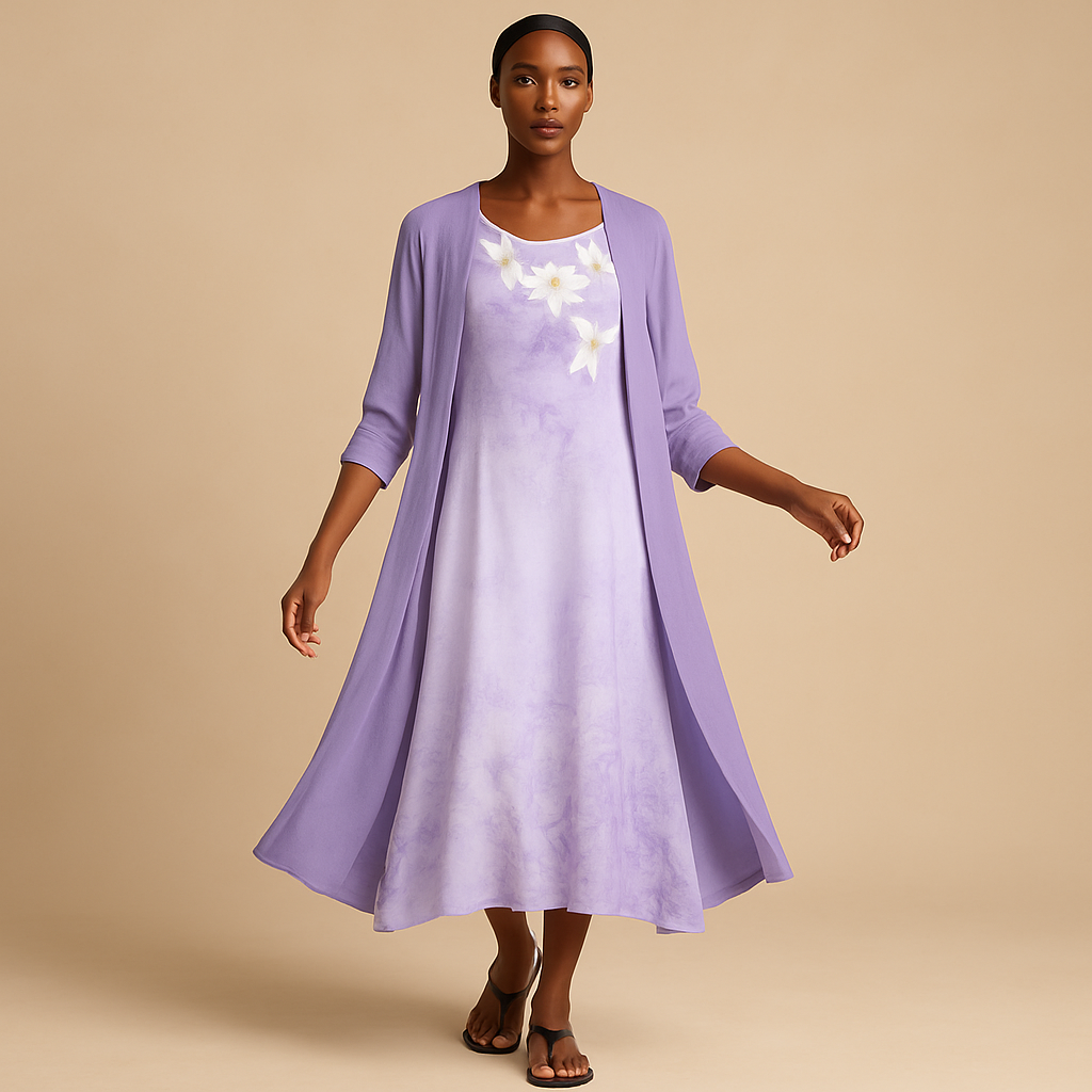 Women’s long elegant dress with matching blouse jacket — perfect for work, dinners, and formal occasions.