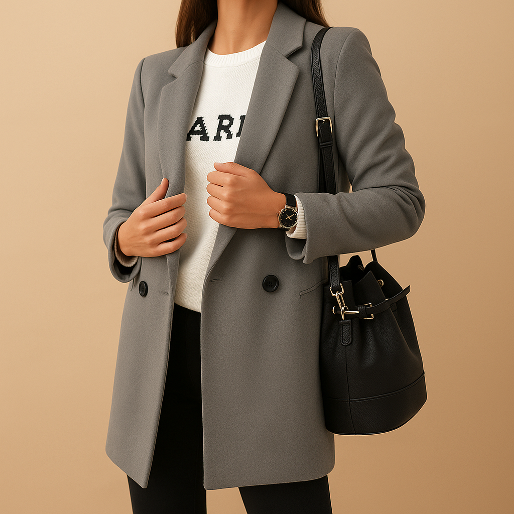 Long elegant jacket for women with a classic cut, refined details, and versatile design—ideal for daily wear or formal events.