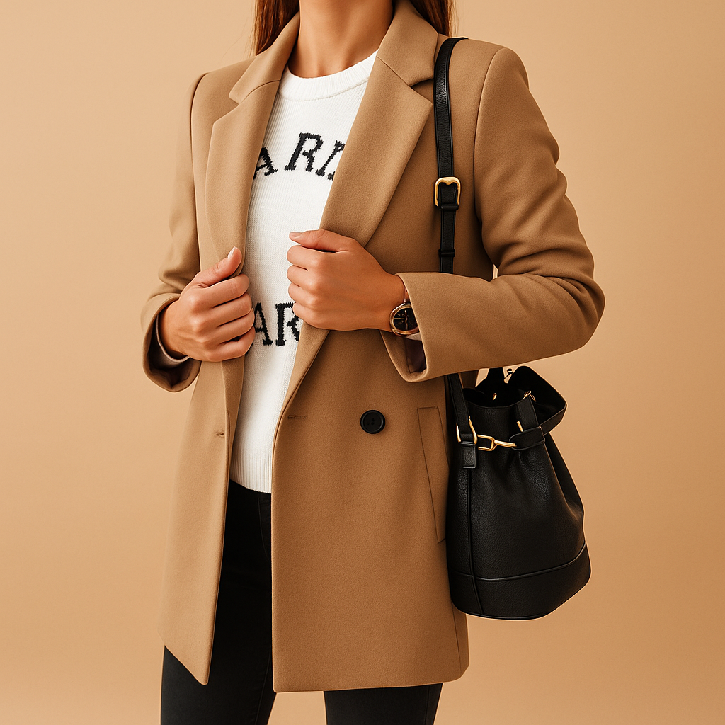 Long elegant jacket for women with a classic cut, refined details, and versatile design—ideal for daily wear or formal events.