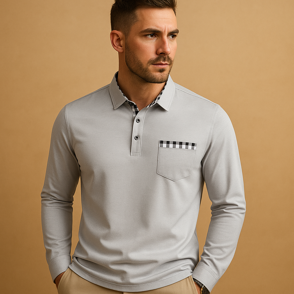 Men’s long sleeve polo shirt with a classic collar and button closure, available in multiple colors, perfect for casual or business wear.