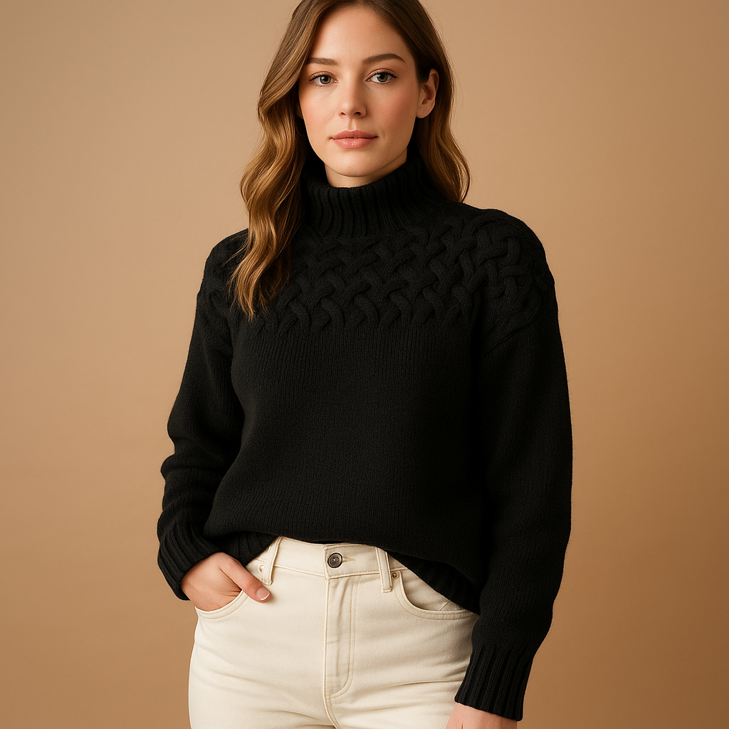 Women’s long turtleneck sweater with flattering fit, available in pink, green, and blue. Perfect for winter warmth, casual wear, or elegant styling.