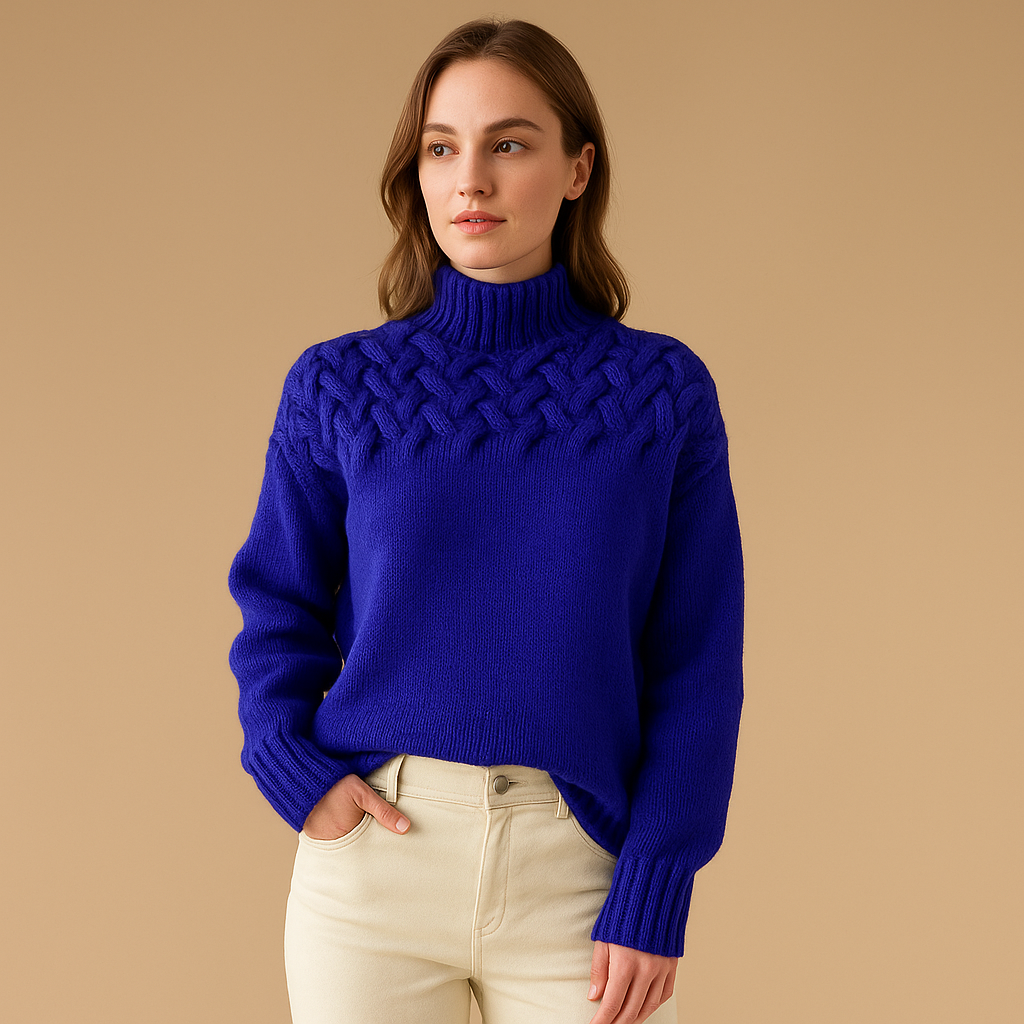 Women’s long turtleneck sweater with flattering fit, available in pink, green, and blue. Perfect for winter warmth, casual wear, or elegant styling.