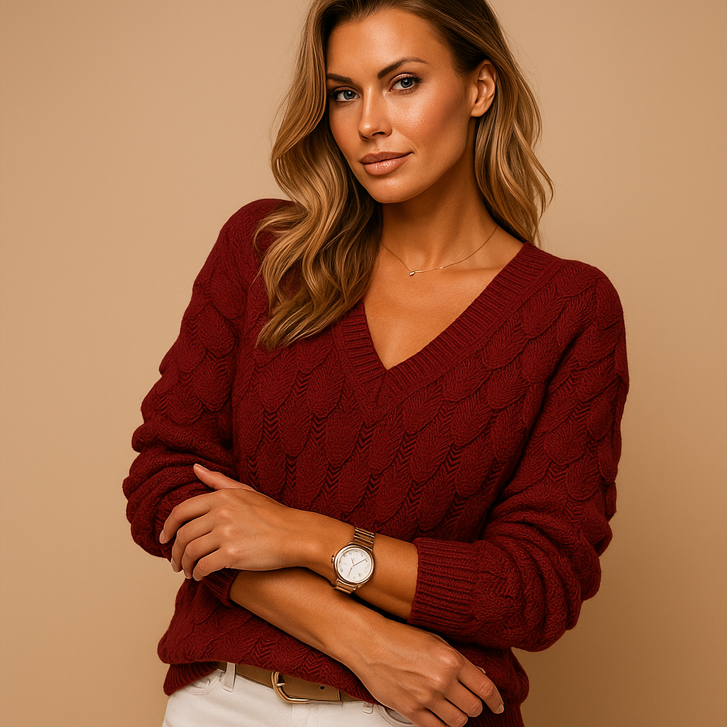 Women’s minimalist knitted sweater with round neckline, breathable cotton blend, and relaxed fit. Ideal for casual wear or semi-formal occasions.
