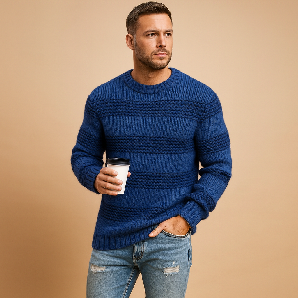 Men’s Norwegian knit sweater with chunky design and Nordic pattern, perfect for casual or formal wear during autumn and winter.
