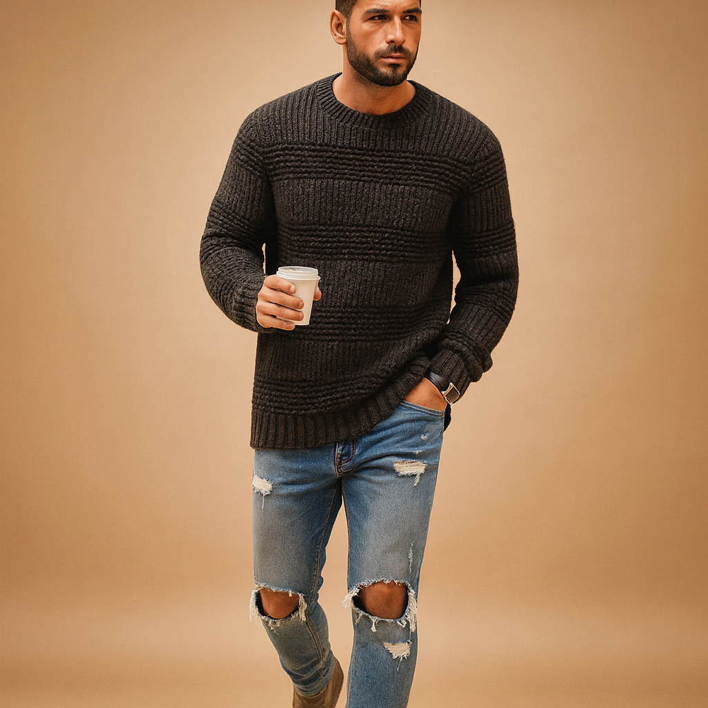 Men’s Norwegian knit sweater with chunky design and Nordic pattern, perfect for casual or formal wear during autumn and winter.