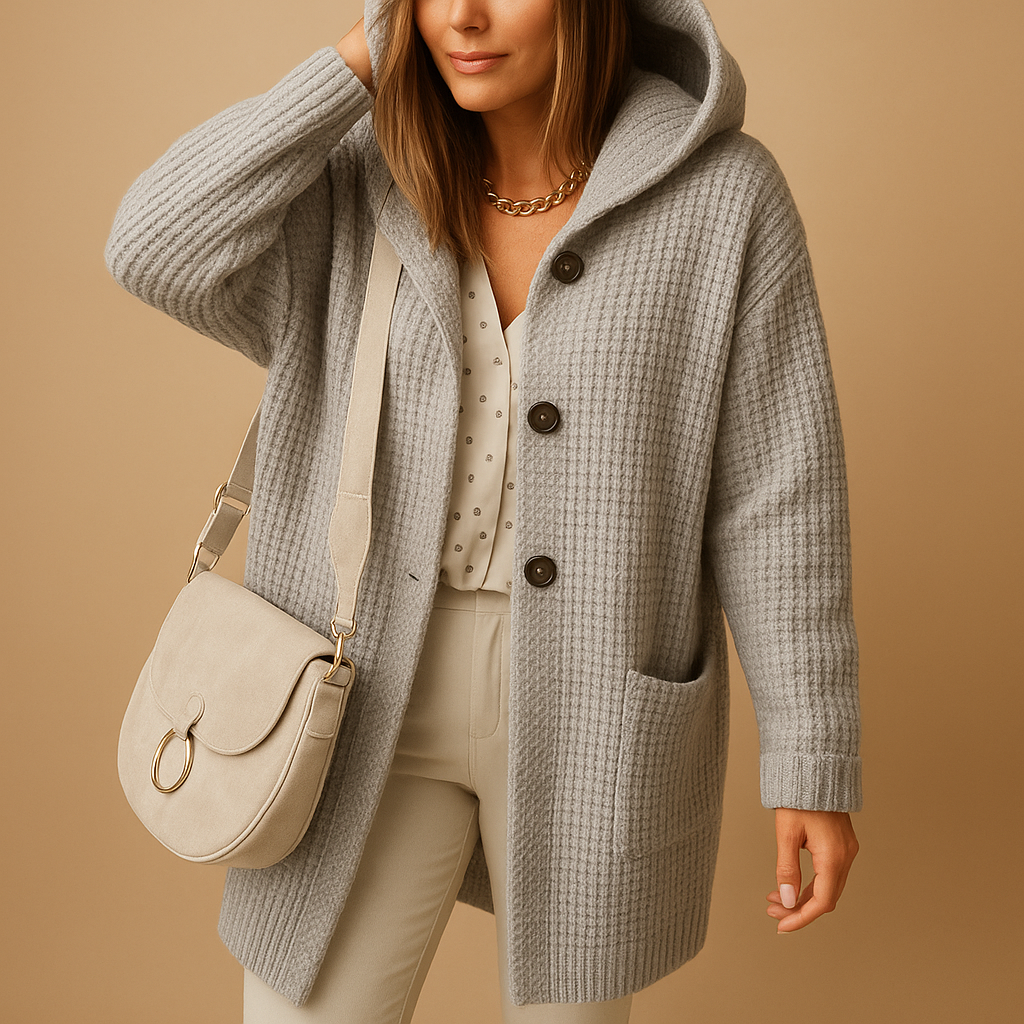 Women’s open knit cardigan with relaxed fit, soft breathable fabric, and minimalist design. Perfect for autumn, winter layering, or cozy at home.