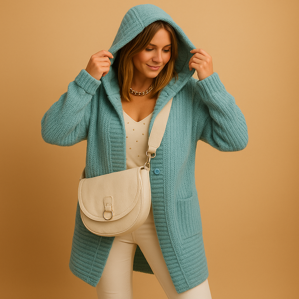 Women’s open knit cardigan with relaxed fit, soft breathable fabric, and minimalist design. Perfect for autumn, winter layering, or cozy at home.