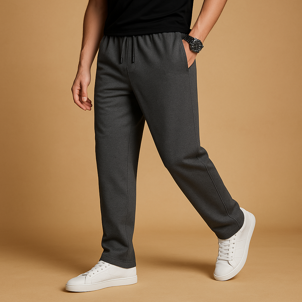 Men wearing Ethan oversized wide-leg joggers with adjustable drawstring waist, soft and durable cotton design ideal for casual and lounge wear.