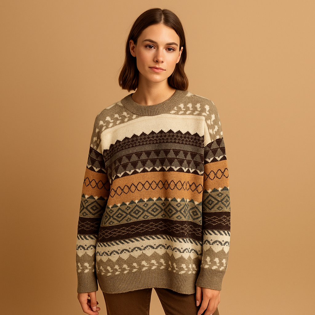 Oversized knit sweater for women in a soft loose silhouette, ideal for casual outings, home relaxation, and cool-season layering.
