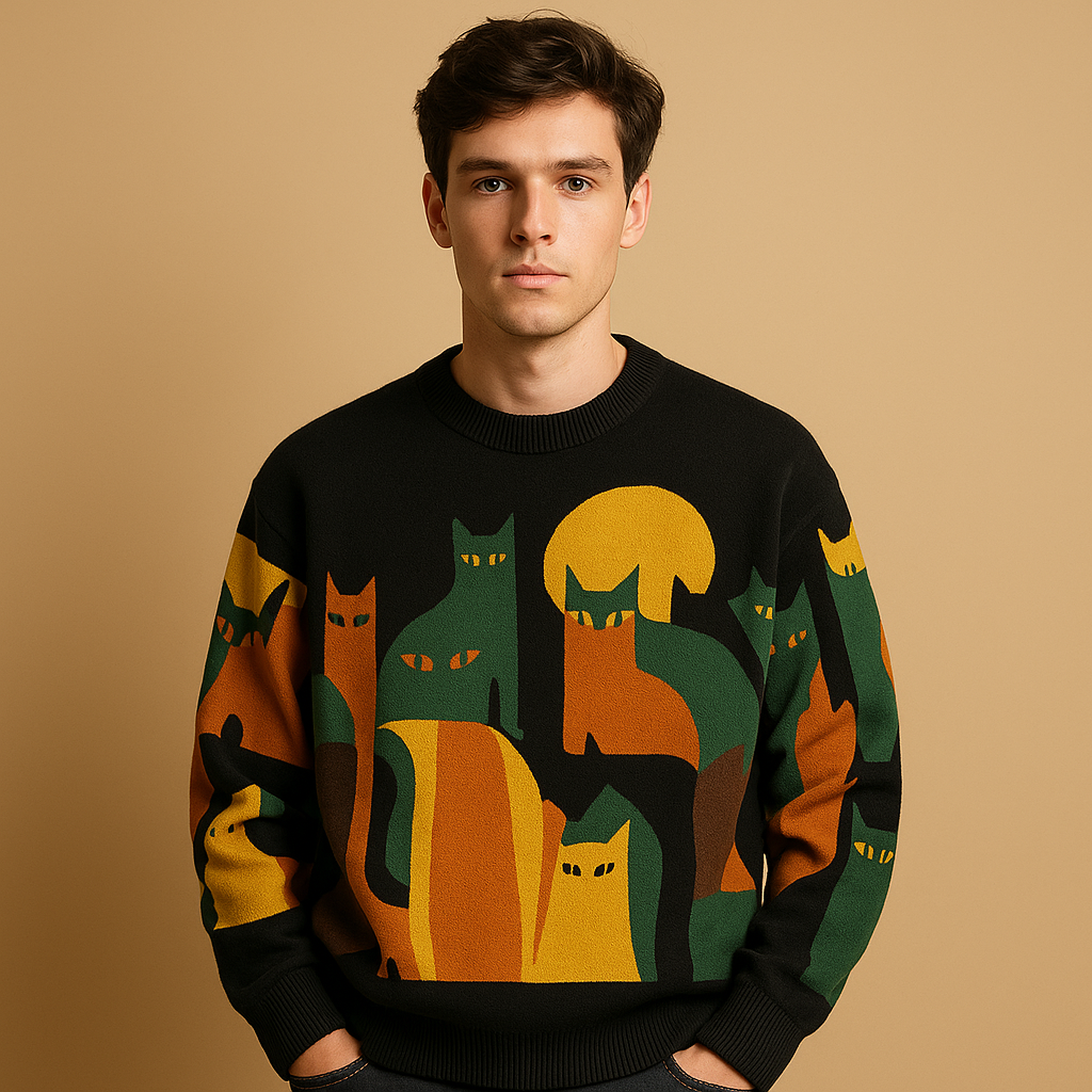 Men’s oversized knitted sweater in soft warm fabric, stylish, comfortable, and perfect for autumn and winter wear.