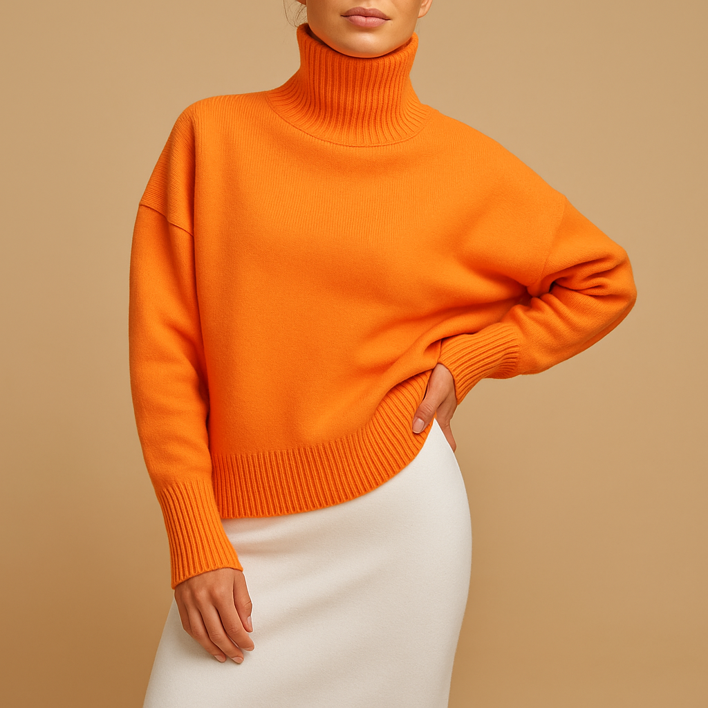 Women’s oversized turtleneck sweater with relaxed fit and flattering silhouette, available in multiple colors. Ideal for casual, lounge, or seasonal outfits.