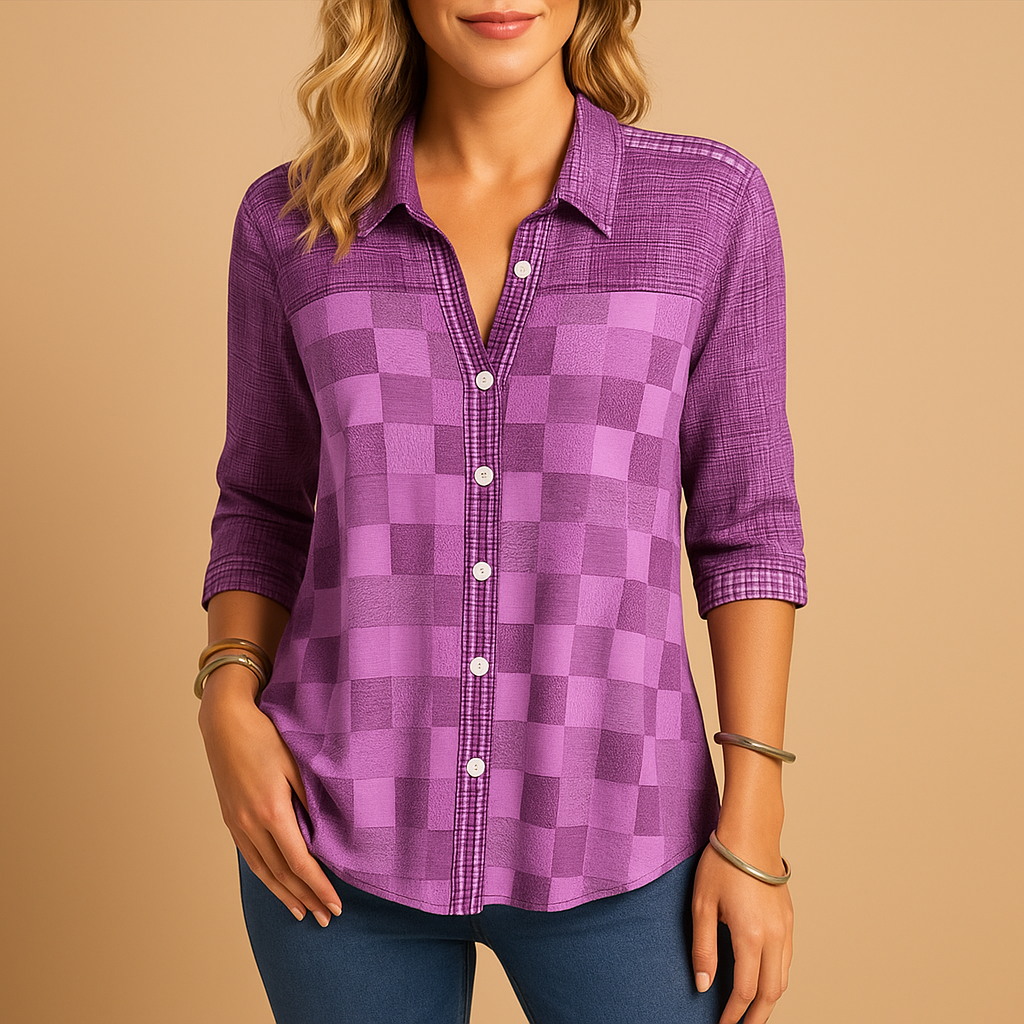 Women’s plaid check blouse with relaxed fit and breathable fabric, perfect for everyday wear and semi-formal occasions.