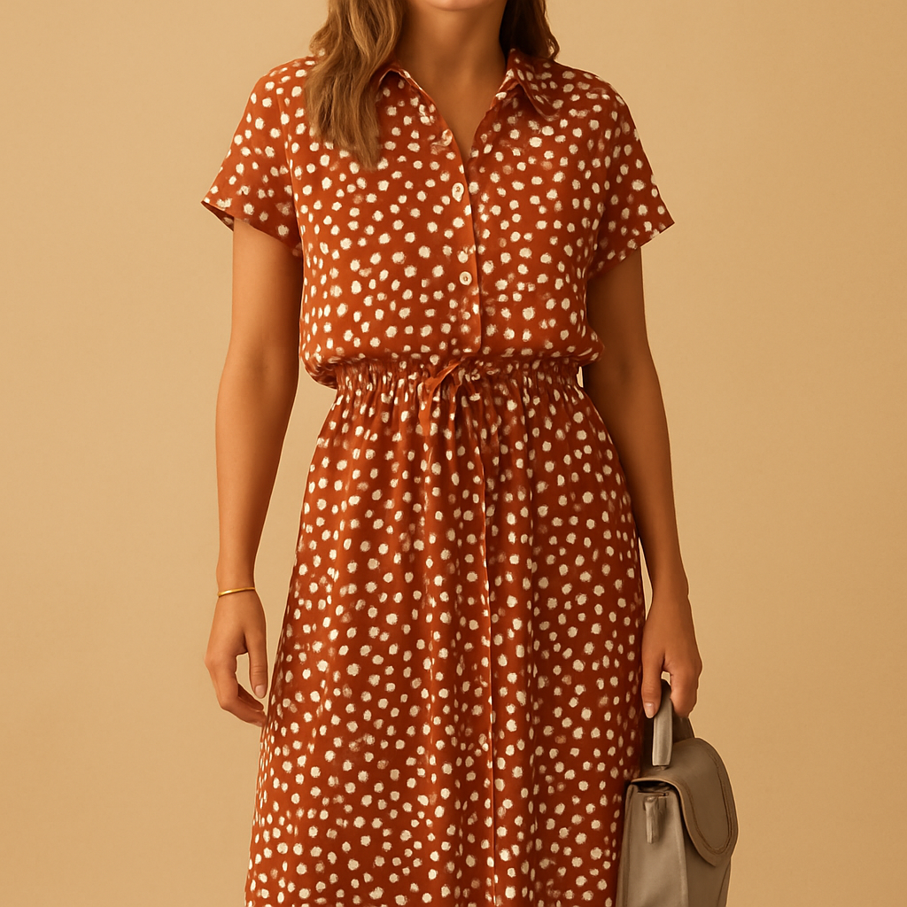 Women’s polka dot midi dress with a flattering fit and soft cotton blend, ideal for daily wear, parties, and elegant occasions.