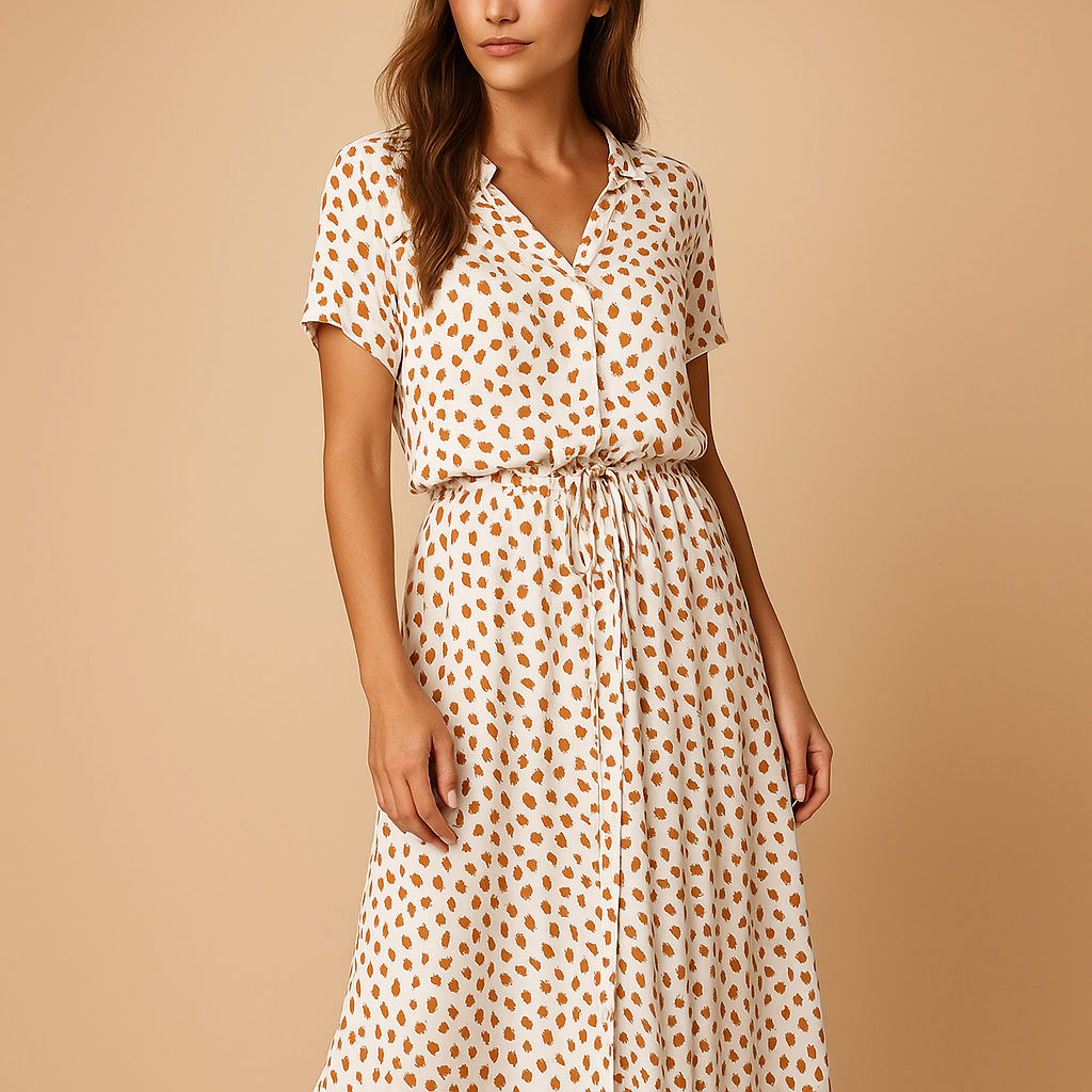 Women’s polka dot midi dress with a flattering fit and soft cotton blend, ideal for daily wear, parties, and elegant occasions.