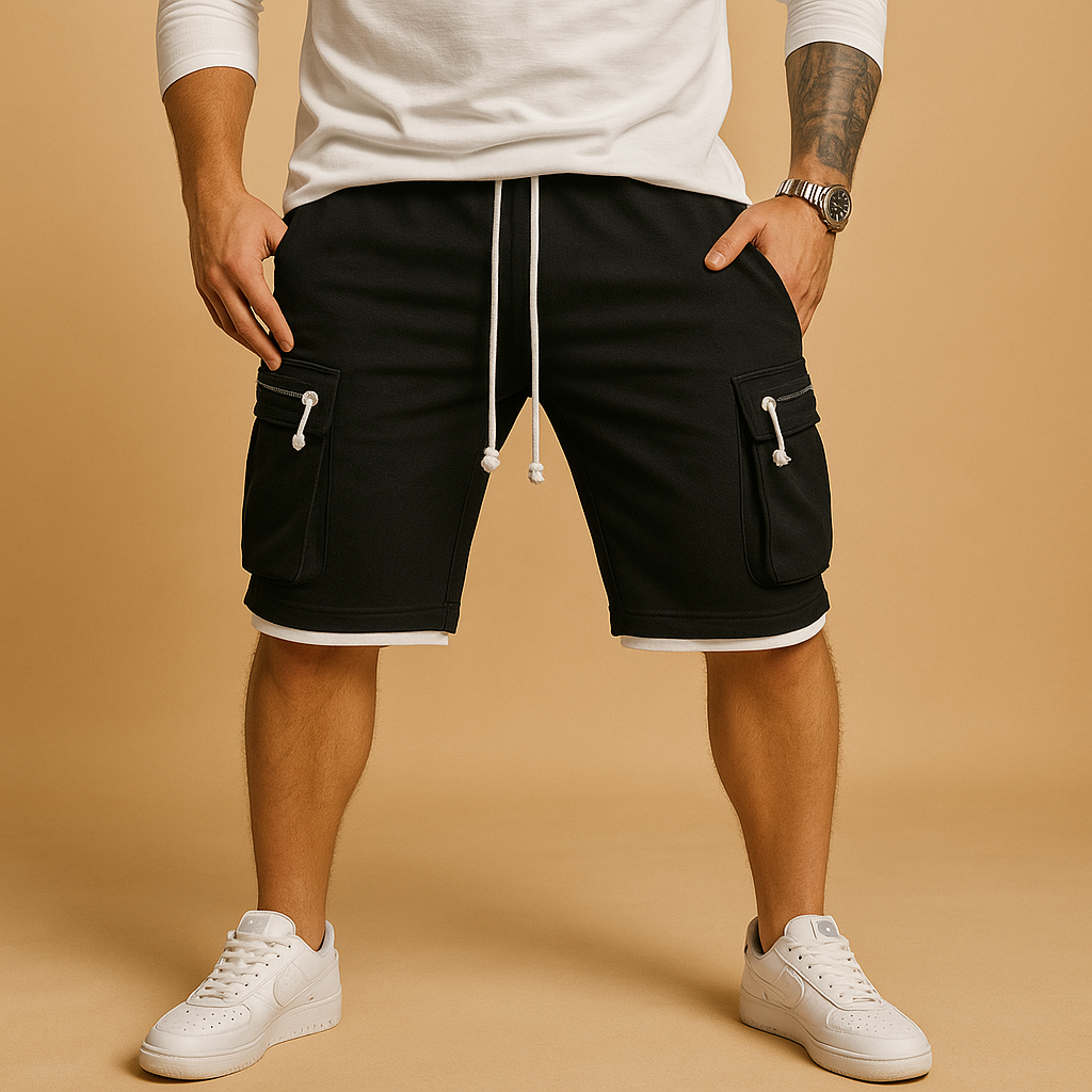 Men’s relaxed-fit cargo shorts with adjustable waist and multiple pockets, made from breathable fabric for casual summer comfort.