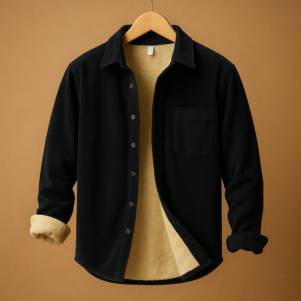 Men’s retro corduroy long sleeve shirt with a soft ribbed texture and timeless design, available in multiple colors for casual or elegant wear.