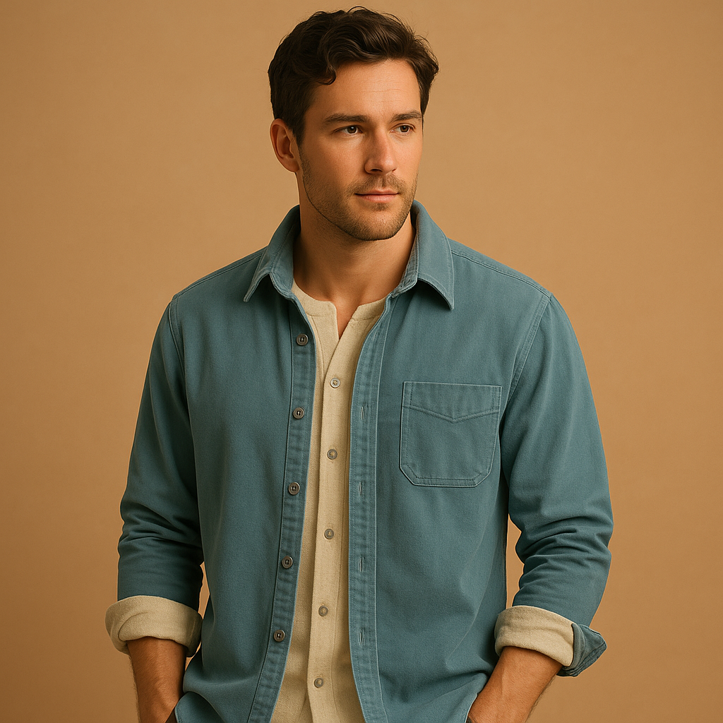 Men’s retro corduroy long sleeve shirt with a soft ribbed texture and timeless design, available in multiple colors for casual or elegant wear.