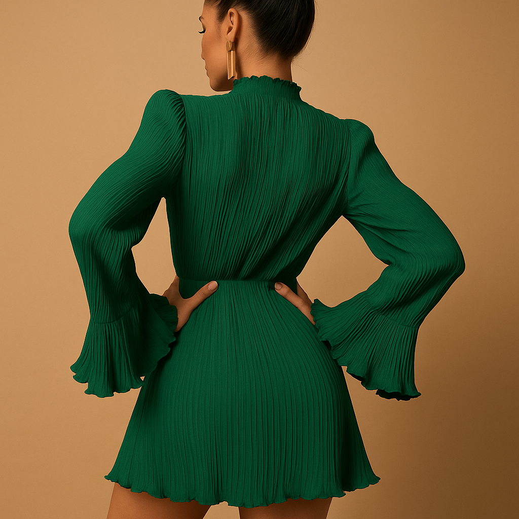 Women’s ribbed bodycon mini dress with long sleeves and elegant round neckline, perfect for evening events and stylish occasions.