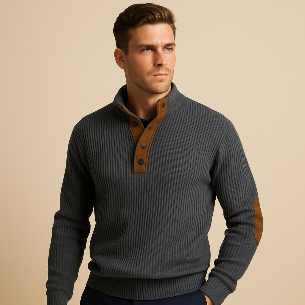 Men’s ribbed cotton sweatshirt with collar and button closure, breathable, stylish, and perfect for casual or everyday wear.