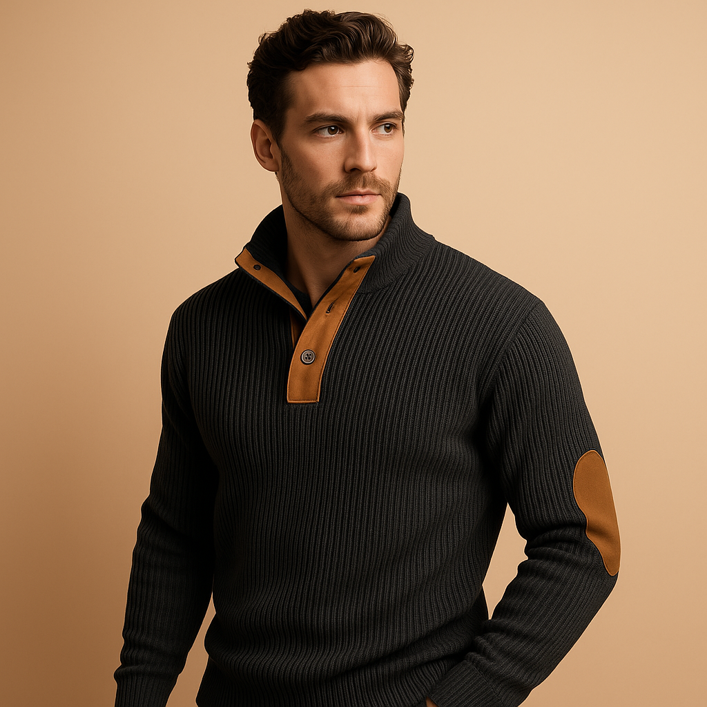 Men’s ribbed cotton sweatshirt with collar and button closure, breathable, stylish, and perfect for casual or everyday wear.