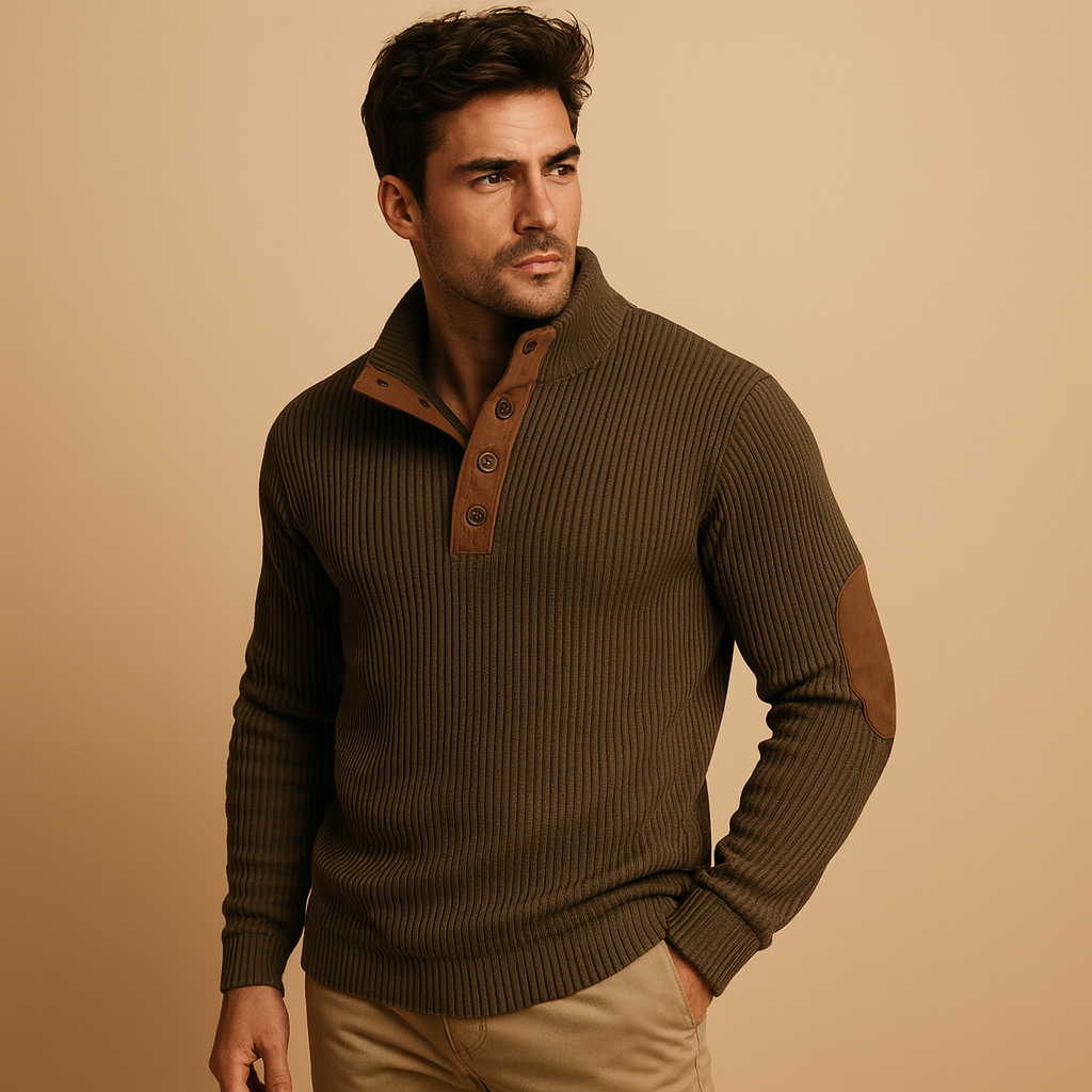 Men’s ribbed cotton sweatshirt with collar and button closure, breathable, stylish, and perfect for casual or everyday wear.