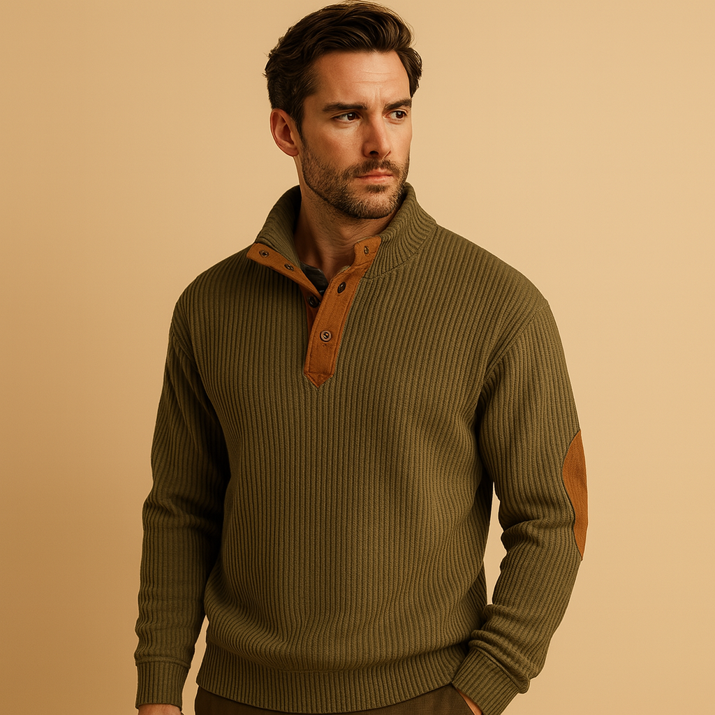 Men’s ribbed cotton sweatshirt with collar and button closure, breathable, stylish, and perfect for casual or everyday wear.