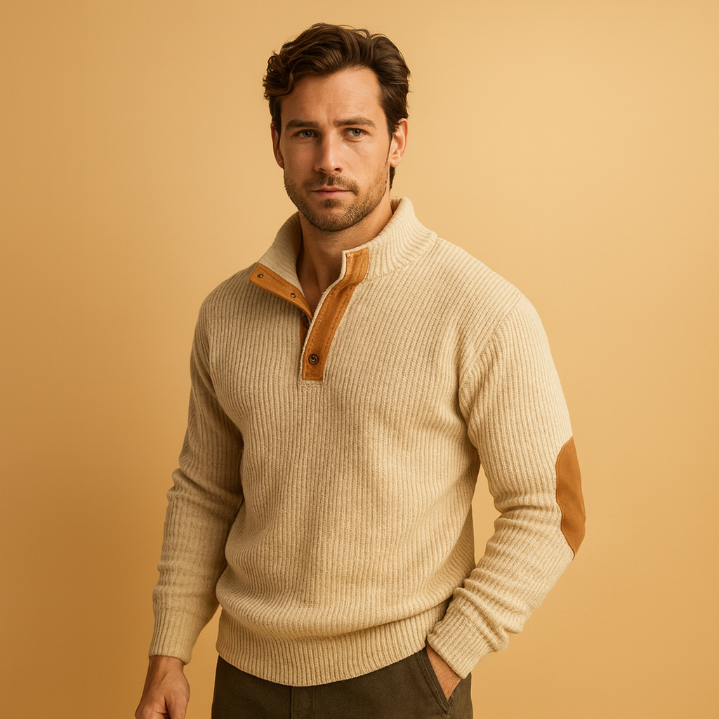 Men’s ribbed cotton sweatshirt with collar and button closure, breathable, stylish, and perfect for casual or everyday wear.