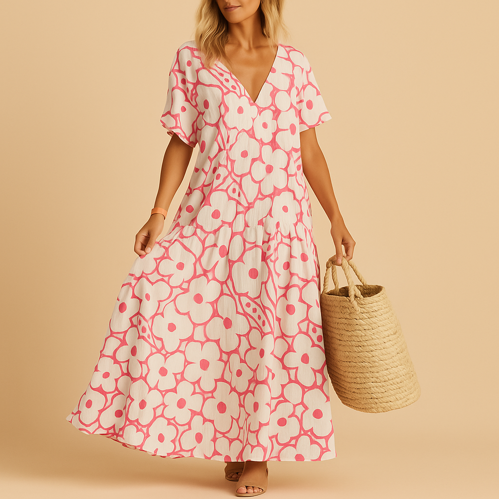 Women’s short sleeve summer dress with breathable fabric and relaxed fit, perfect for beach days, brunch, or casual summer outings.