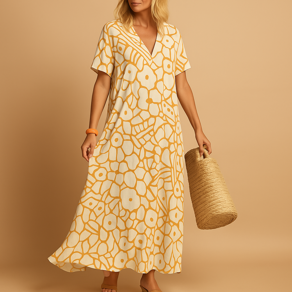 Women’s short sleeve summer dress with breathable fabric and relaxed fit, perfect for beach days, brunch, or casual summer outings.