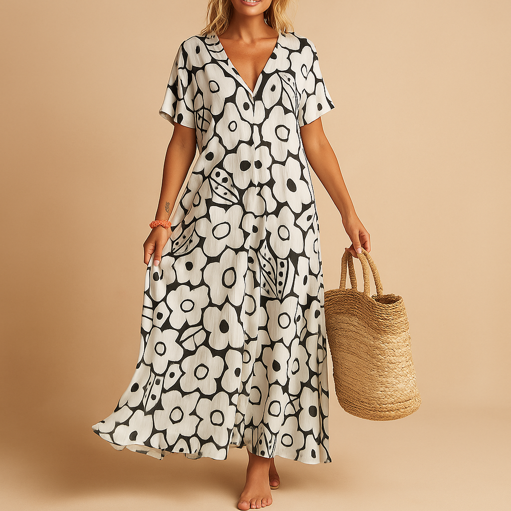Women’s short sleeve summer dress with breathable fabric and relaxed fit, perfect for beach days, brunch, or casual summer outings.