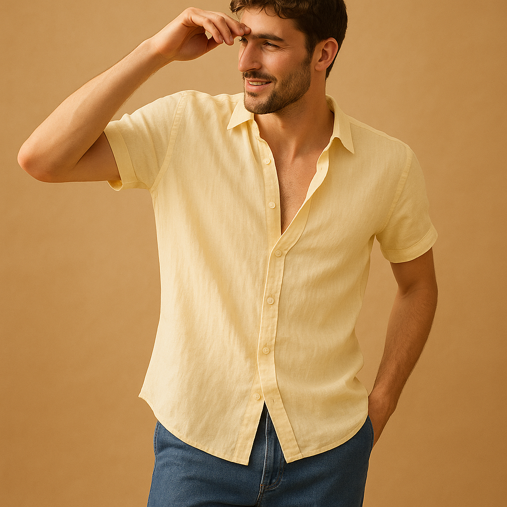 Men’s short sleeve summer shirt with a relaxed breathable fit, available in multiple colors, ideal for warm days, beach trips, or casual wear.