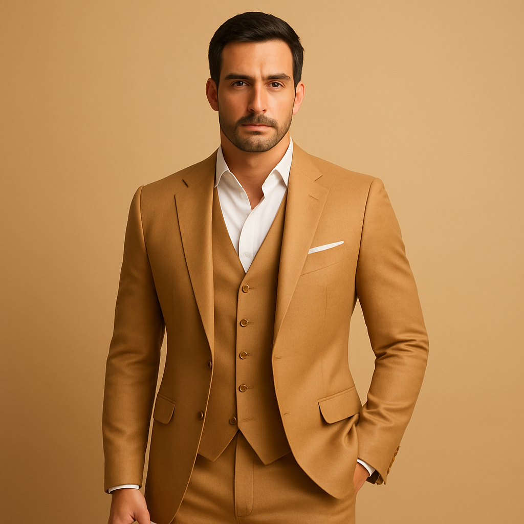 Men’s slim fit formal suit with classic blazer and trousers, perfect for weddings, business meetings, and formal occasions.