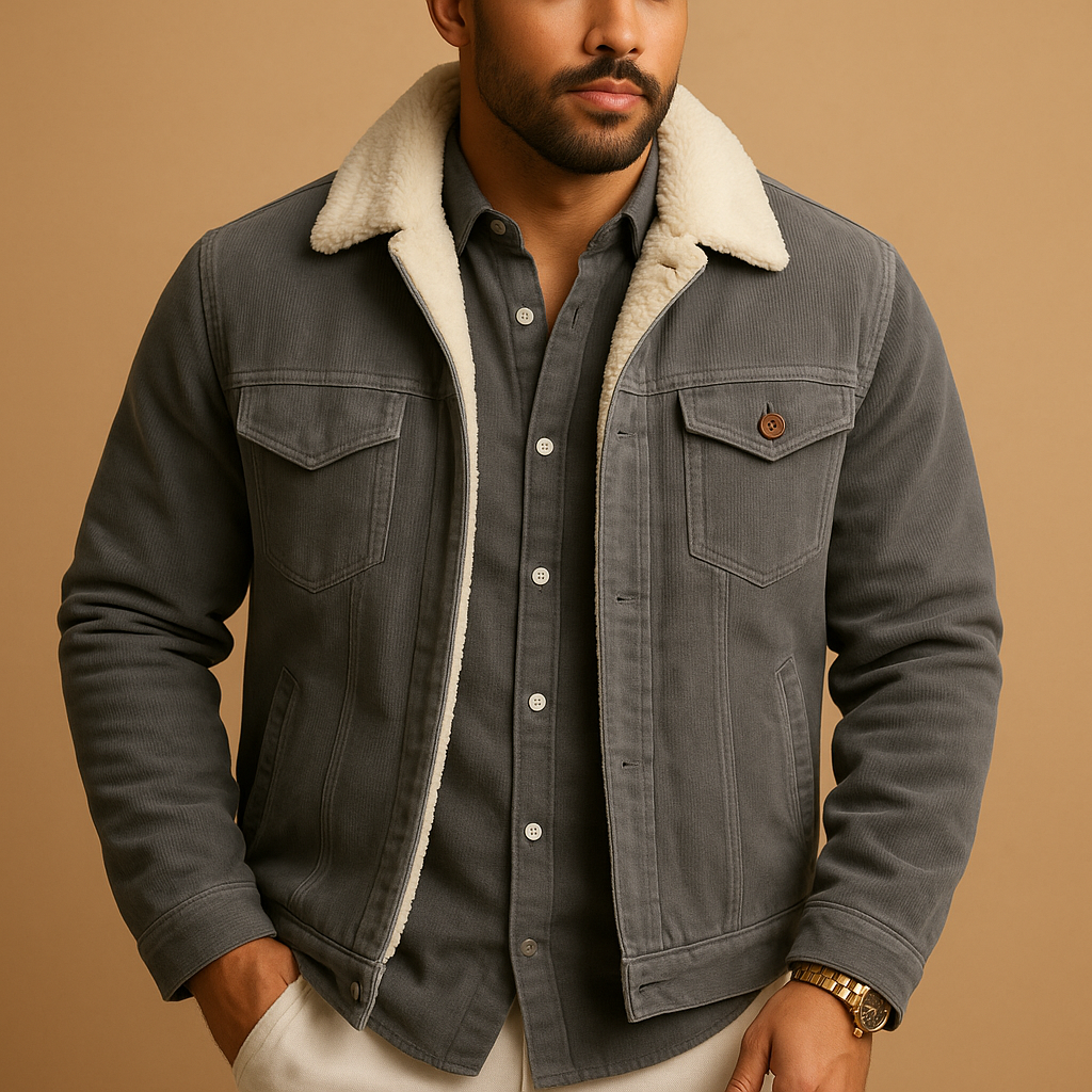 Men’s corduroy jacket in khaki, featuring a modern fit and timeless design—ideal for casual and formal occasions.