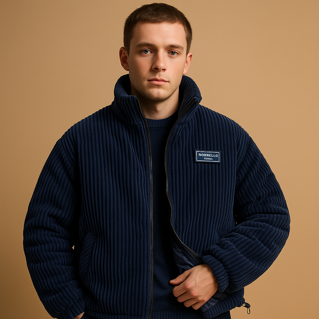 Men’s corduroy jacket with soft multi-layer texture and warm cotton lining, perfect for casual wear and cold autumn or winter days.