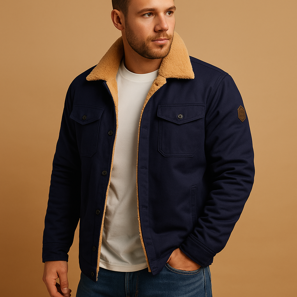 Men’s winter bomber jacket with ribbed cuffs and insulated lining, offering warmth, comfort, and timeless style for casual and winter wear.
