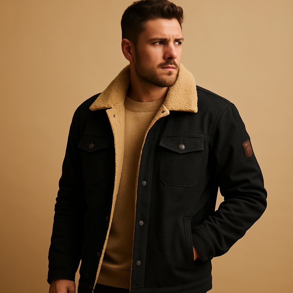 Men’s winter bomber jacket with ribbed cuffs and insulated lining, offering warmth, comfort, and timeless style for casual and winter wear.