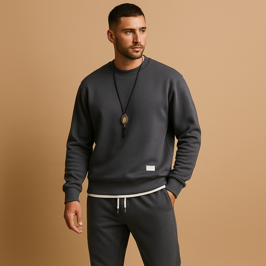 Men’s sweater and jogger jeans set with a modern fit, perfect for casual wear, light activities, and relaxed everyday comfort.