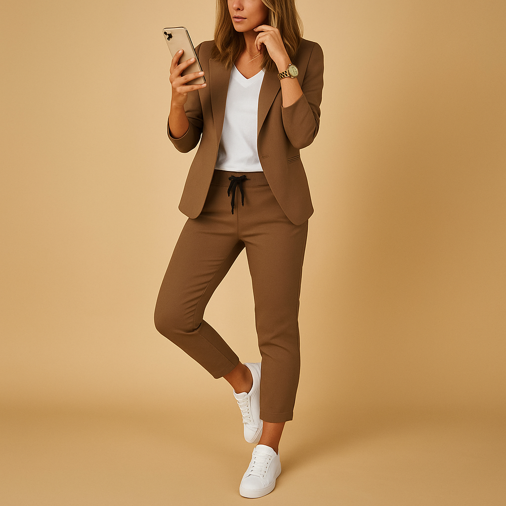 Women’s tailored blazer and pant set with fitted silhouette, ideal for office, formal occasions, and elegant evening looks.