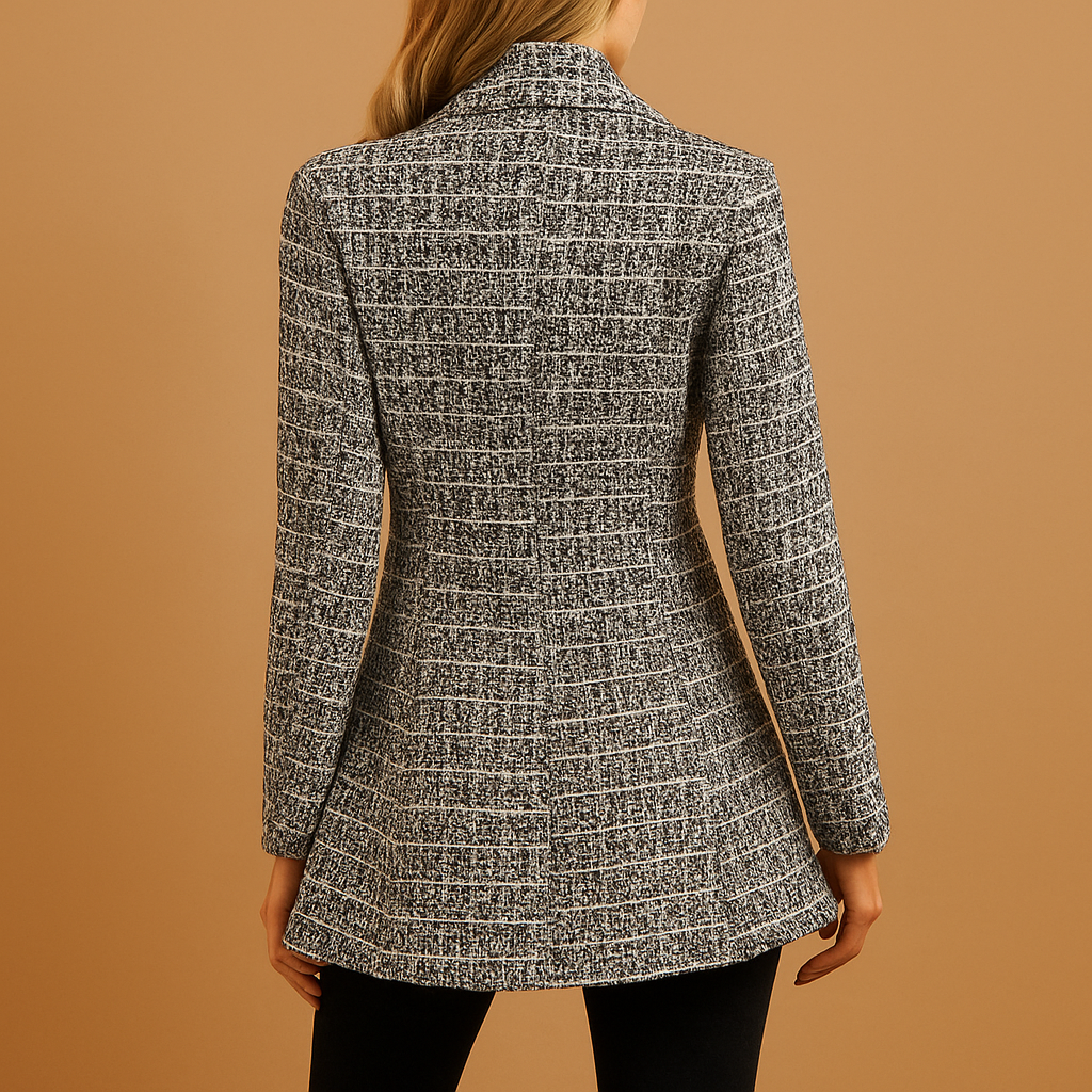 Tailored plaid blazer for women with a flattering fit and timeless pattern, suitable for work, formal looks, and chic everyday outfits.
