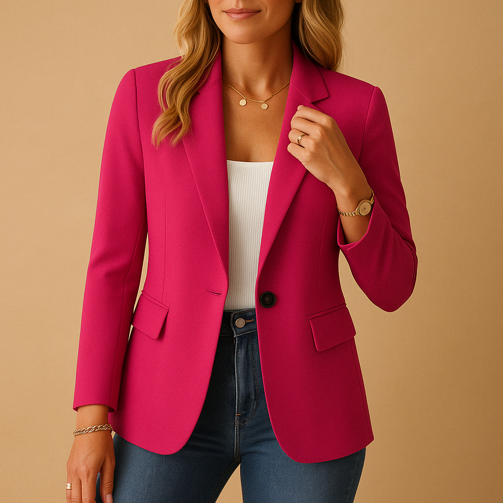 Tailored stretch blazer for women with a classic feminine silhouette available in multiple neutral colors.