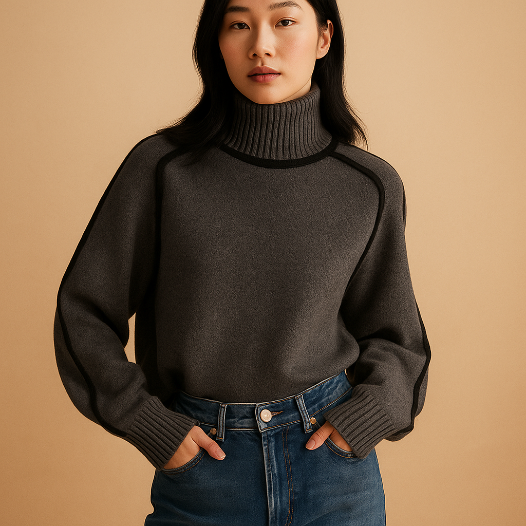Tailored turtleneck sweater for women with a fitted silhouette and soft high collar, ideal for work, casual wear, or formal winter outfits.