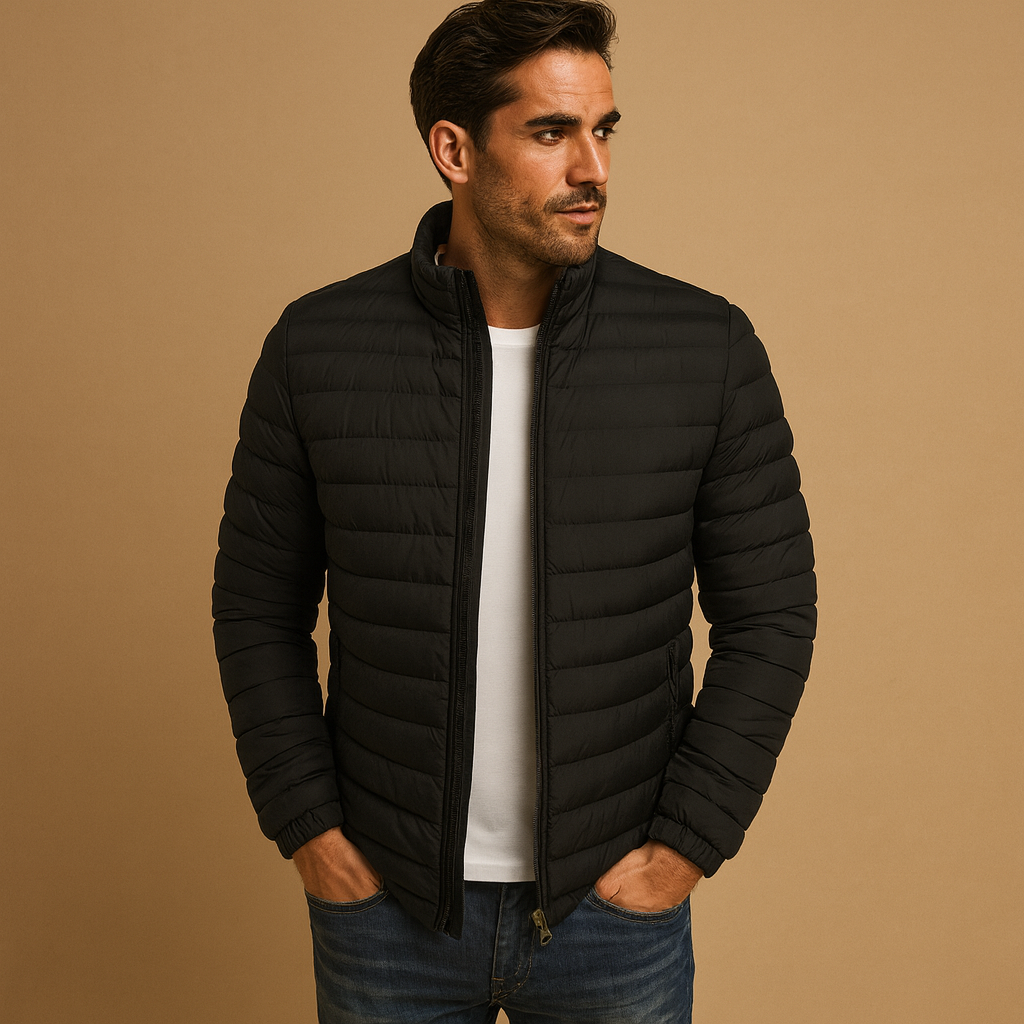 Men’s trendy quilted summer jacket with lightweight design, perfect for spring and summer wear, ideal for casual or smart looks.
