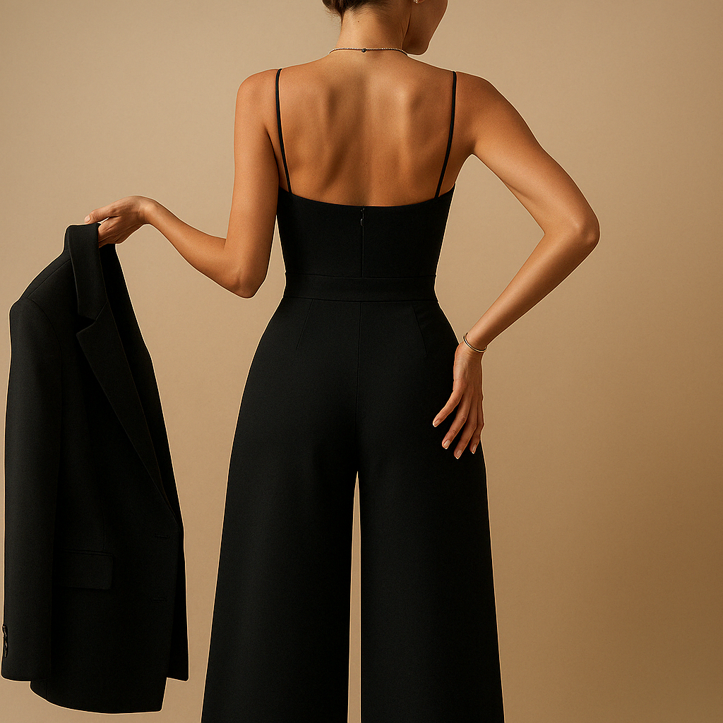 Trendy summer jumpsuit for women with adjustable straps and flattering fit, ideal for parties, summer days, and evening outings.