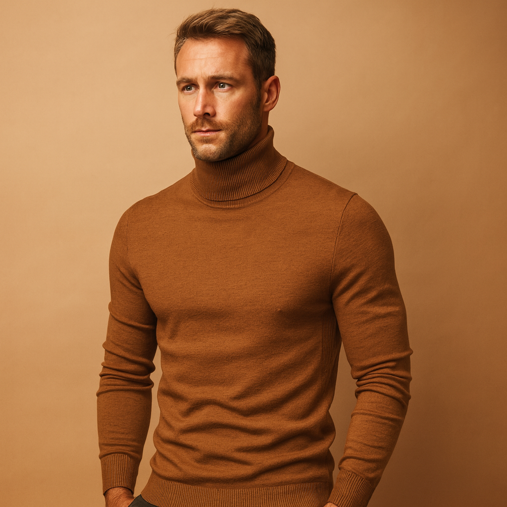 Men’s turtleneck sweater with slim fit and soft fabric, perfect for work, casual, and formal occasions in autumn and winter.