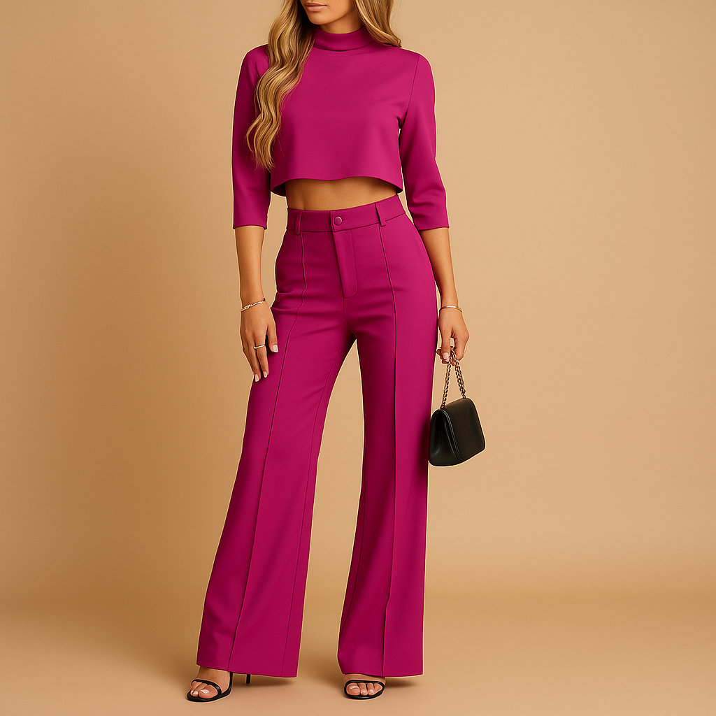 Women’s two-piece autumn lounge set with cropped top and high-waisted pants, perfect for work, leisure, and cool days.
